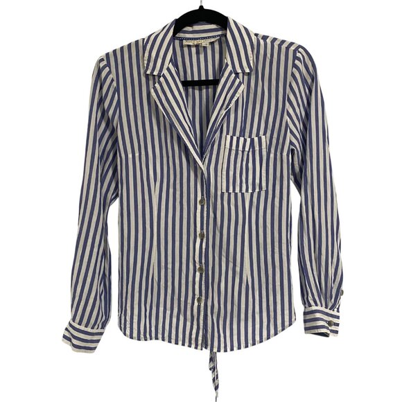 Pilcro and the Letterpress Blue White Striped Button Up Tie Back Blouse Size 6 - Picture 1 of 10